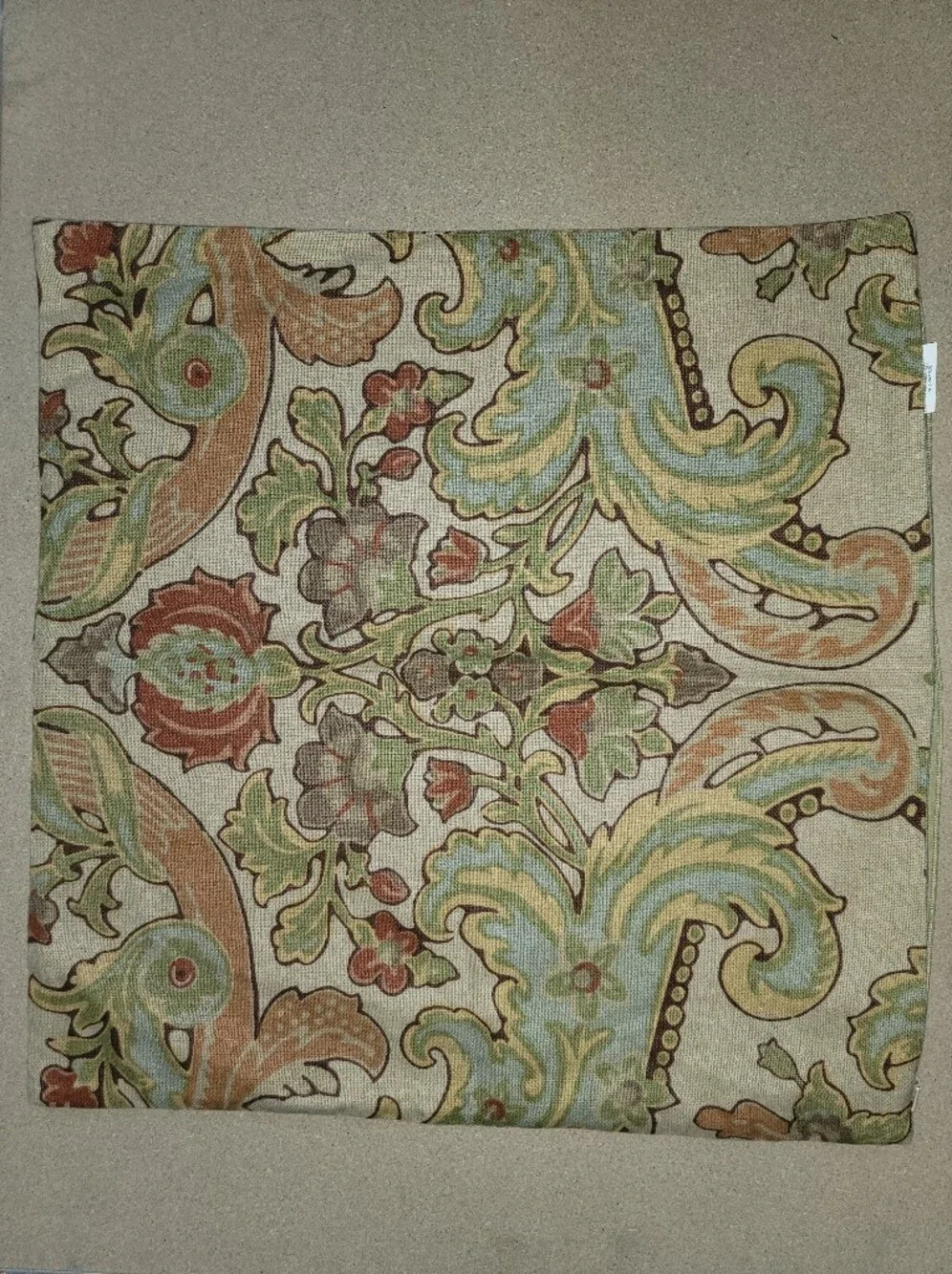Pottery Barn Neutral Floral Damask Pillow Cover with Green and Rust  20X20